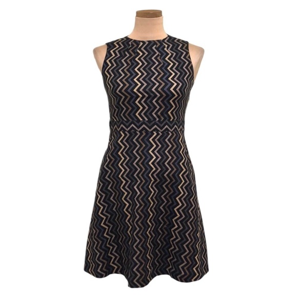 Atelier New York Dress Size 4 Black Brown Zigzag Chevron - Picture 1 of 11